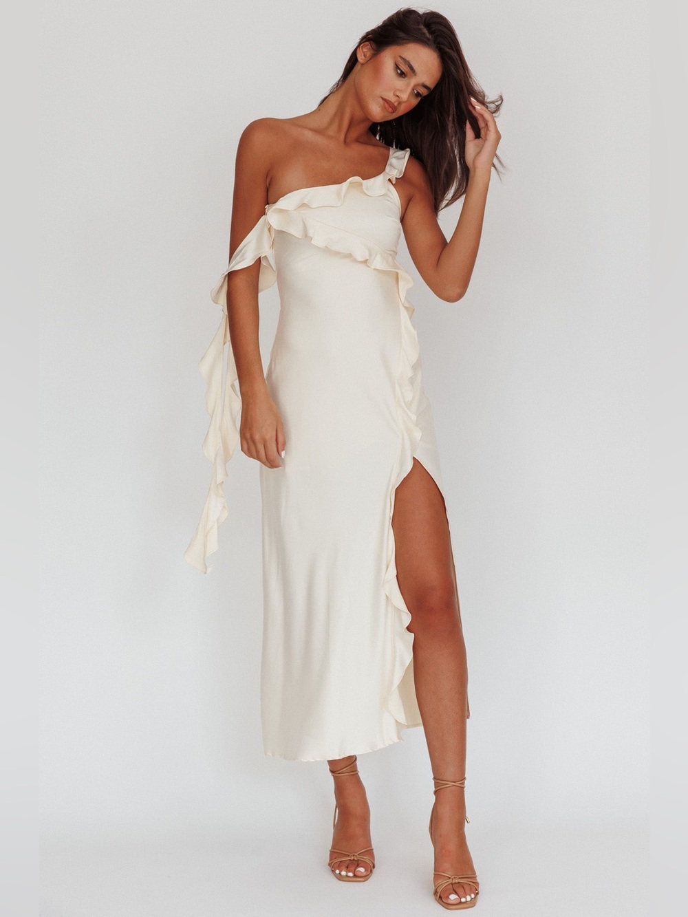 Satin Ruffle Midi Dress - Picture 7 of 10